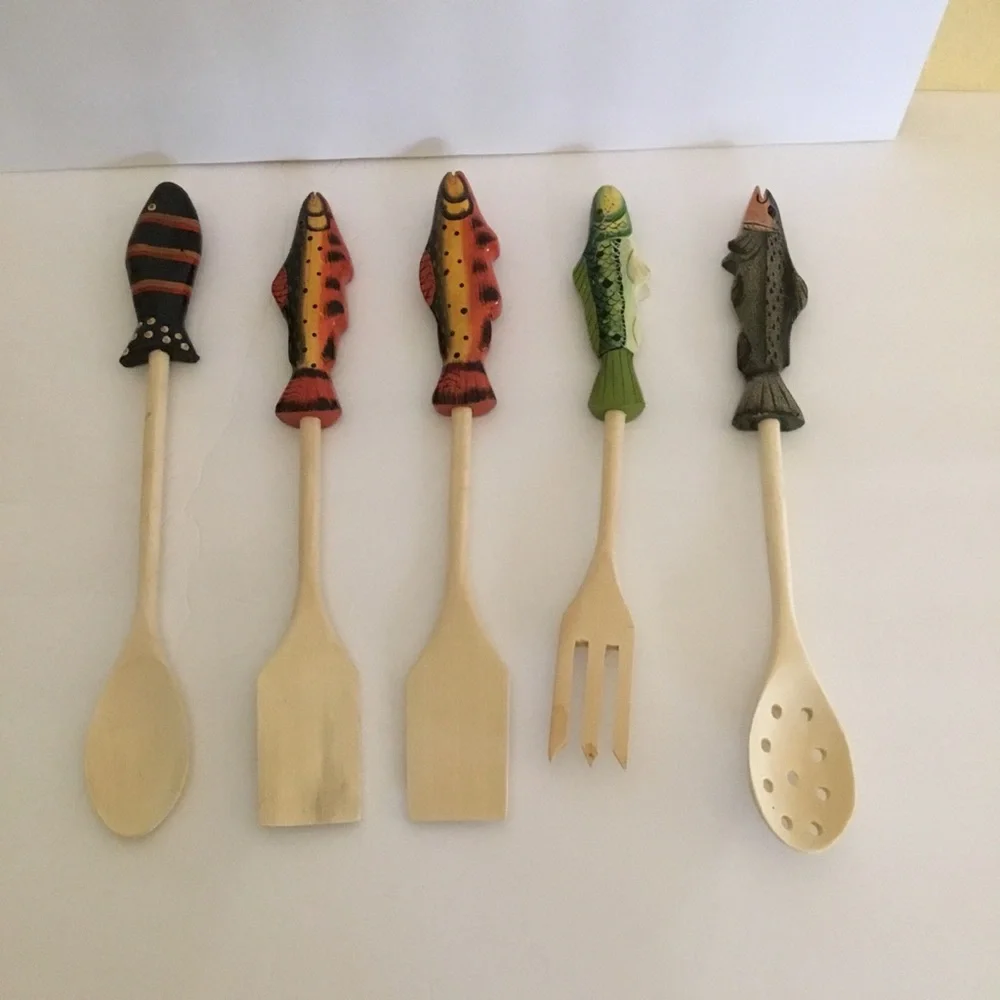 Fish wooden utensils set of 5 new